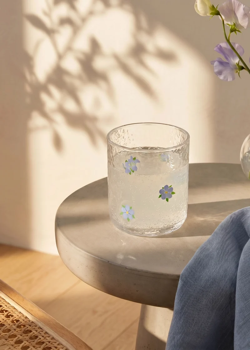 Glasses with blue embossed flowers CL