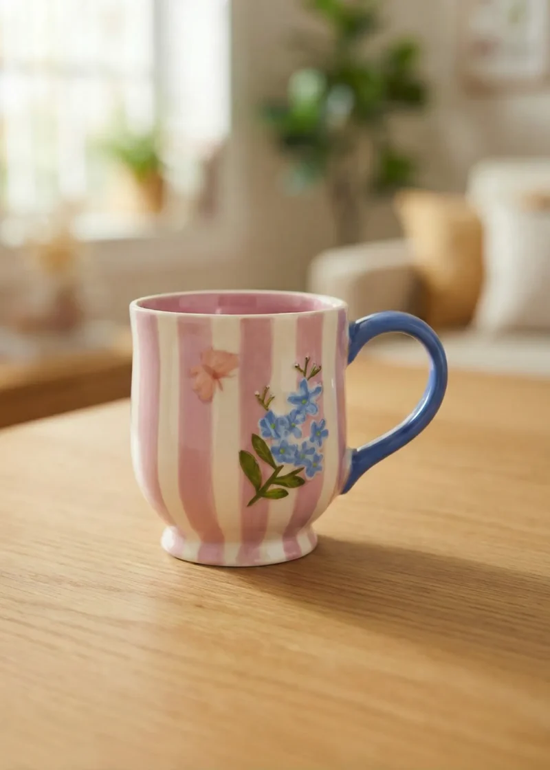 CL floral pink striped ceramics