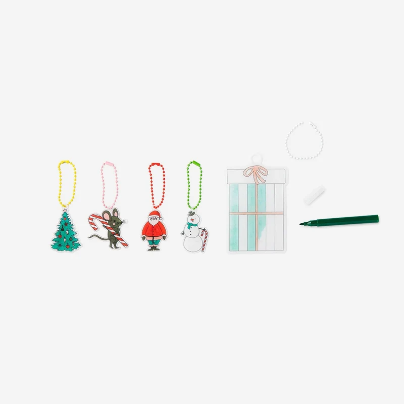Shrink plastic. With markers and key rings