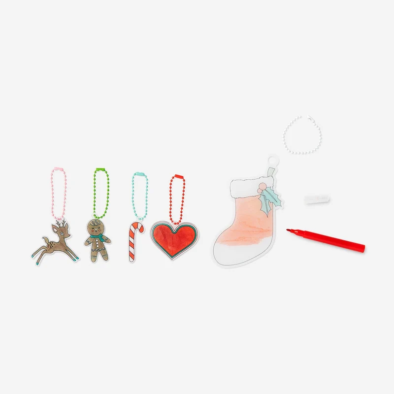 Shrink plastic. With markers and key rings