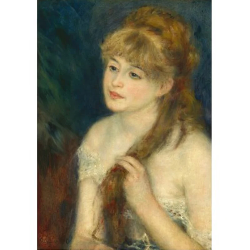 Young woman braiding her hair