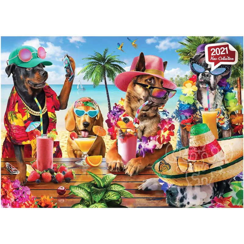 Dogs drinking at the beach