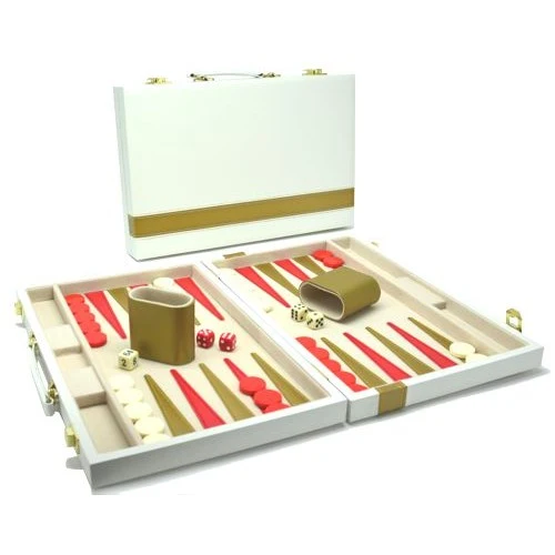 Backgammon 38 cm white with gold-coloured stripe