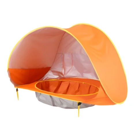 Pop-up UV-tält för Bebis på Stranden med Plaskyta och Ventilation – Orange