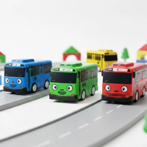 Minibussar Leksak 4-pack – Leksaksbussar 9 cm för Barn