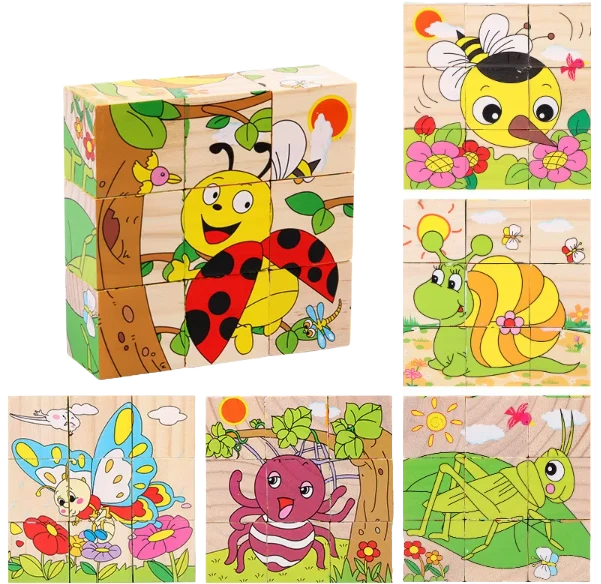 3D Pusselklossar för Små Barn 6 i 1 - Motorik och Lek i Ett - Insekter