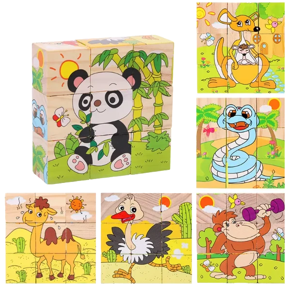 3D Pusselklossar för Små Barn 6 i 1 - Motorik och Lek i Ett - Panda och Kompisar