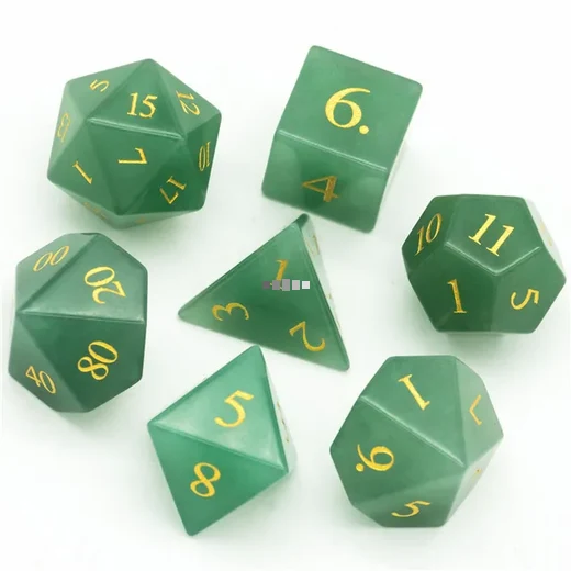 A Role Playing Dice Set - Natural Aventurine Gemstone Dice With leather Hexagon Box
