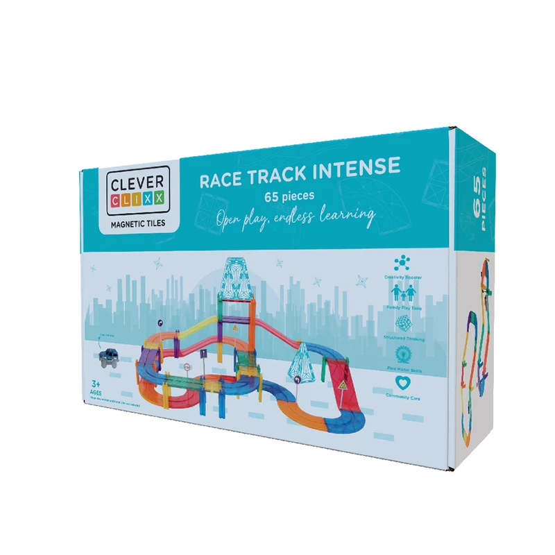 Cleverclixx Magnetisk bygglek, Racerbana, Race Rack Intense - 65 delar