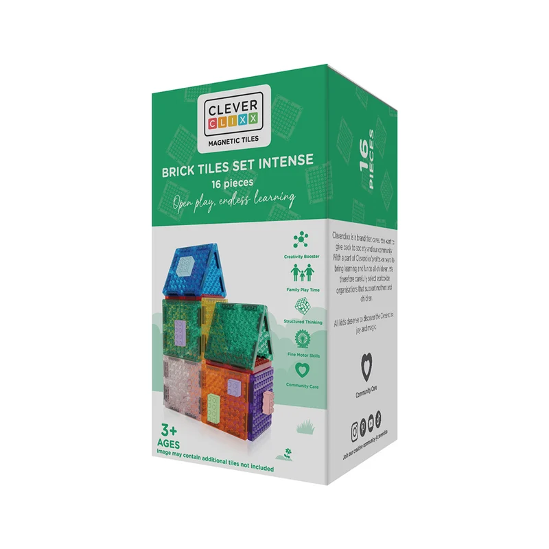 Cleverclixx Magnetisk bygglek, Brick Tiles Intense - 16 delar