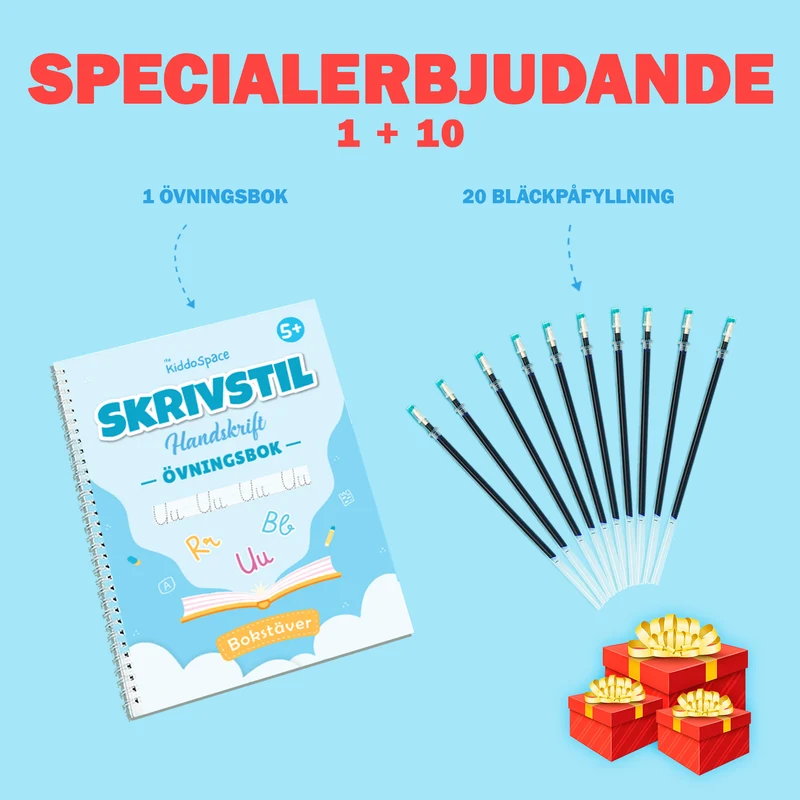 1 skrivbok för siffror med kursiv stil + 10 bläckpatroner