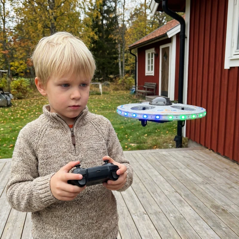 Fjärrstyrd LED-flygande tefatsdrönare