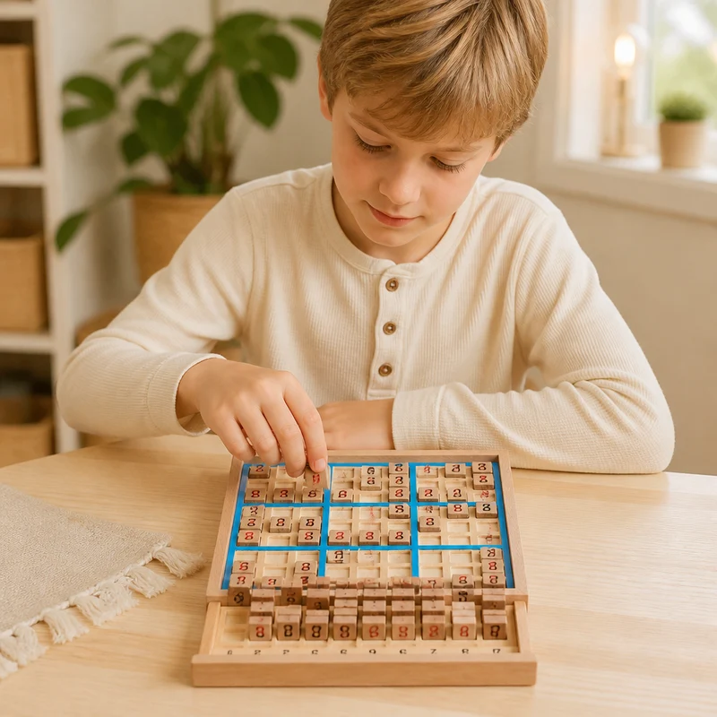 Trä-Sudoku-Pusselbräda – Pedagogiskt Logik- & Mattespel