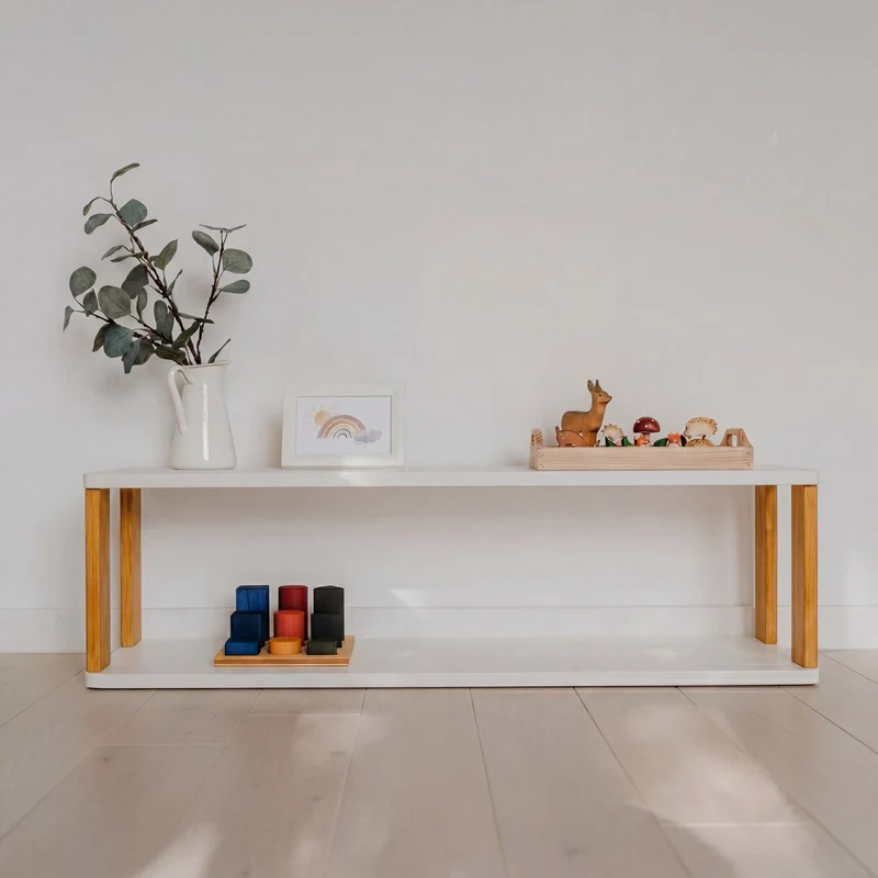 Modulär Montessori-hylla – 2 hyllplan, vit/brun olja