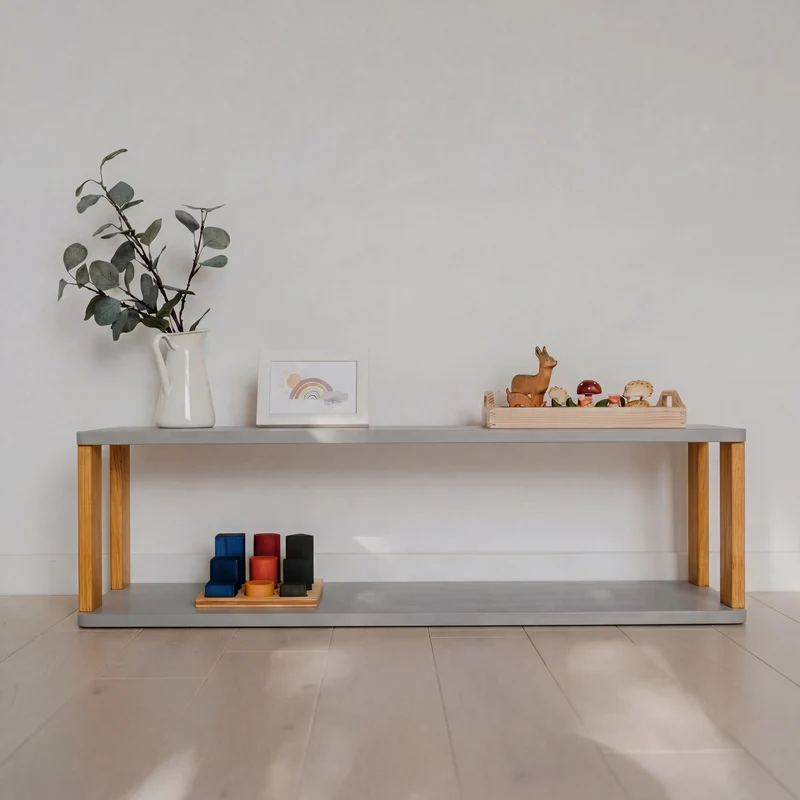 Modulär Montessori-hylla – 2 hyllplan, ljusgrå/brun olja
