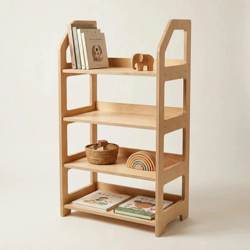 Montessori hylla i trä – leksaksförvaring för barnrum