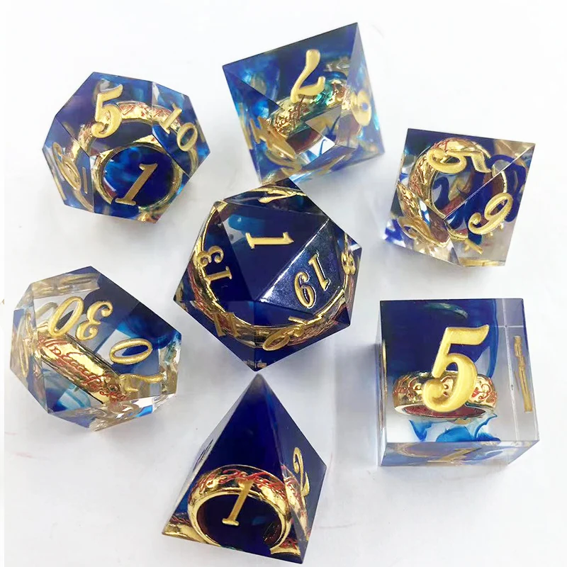 Sharp Edge Dice Set (7) Rings Blue