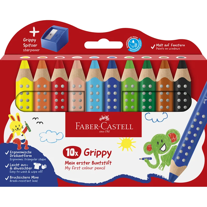 Faber-Castell, Grippy Jumbo färgpennor 10 st + 1 pennvässare