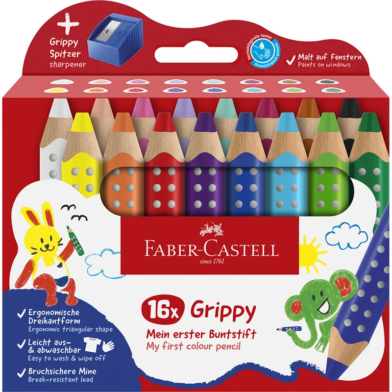 Faber-Castell, Grippy Jumbo färgpennor 16 st + 1 pennvässare