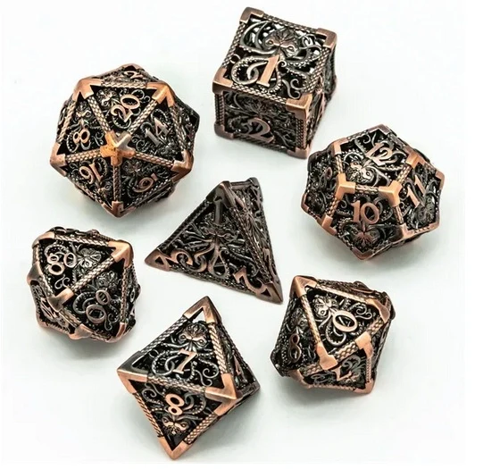 A Role Playing Dice Set Metallic Brons Hollow Metal Dnd Dice Cthulhu