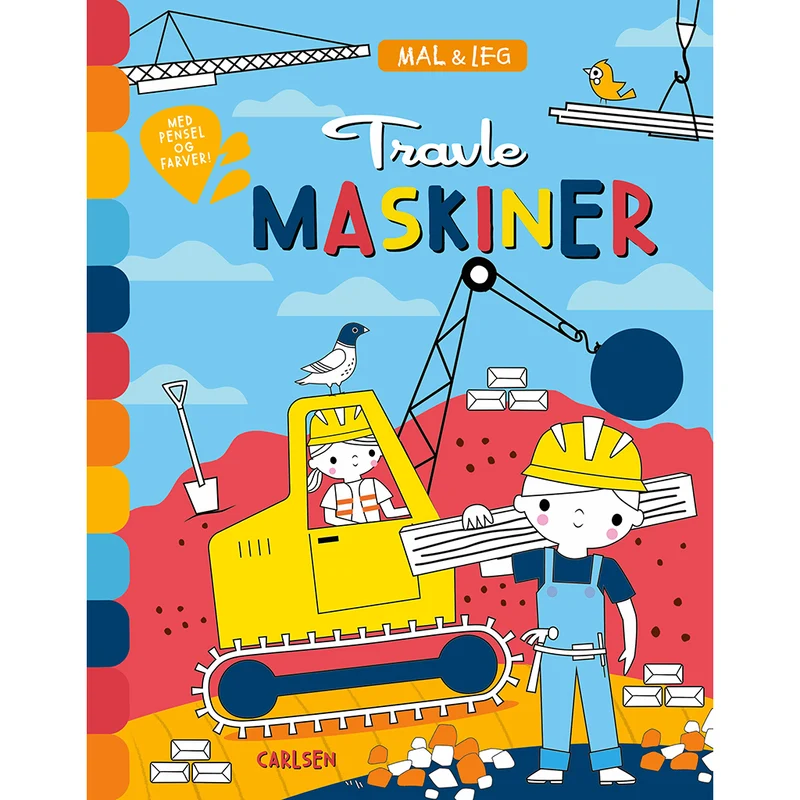 Måla och lek, målarbok med pensel och 6 vattenfärger – Travle maskiner