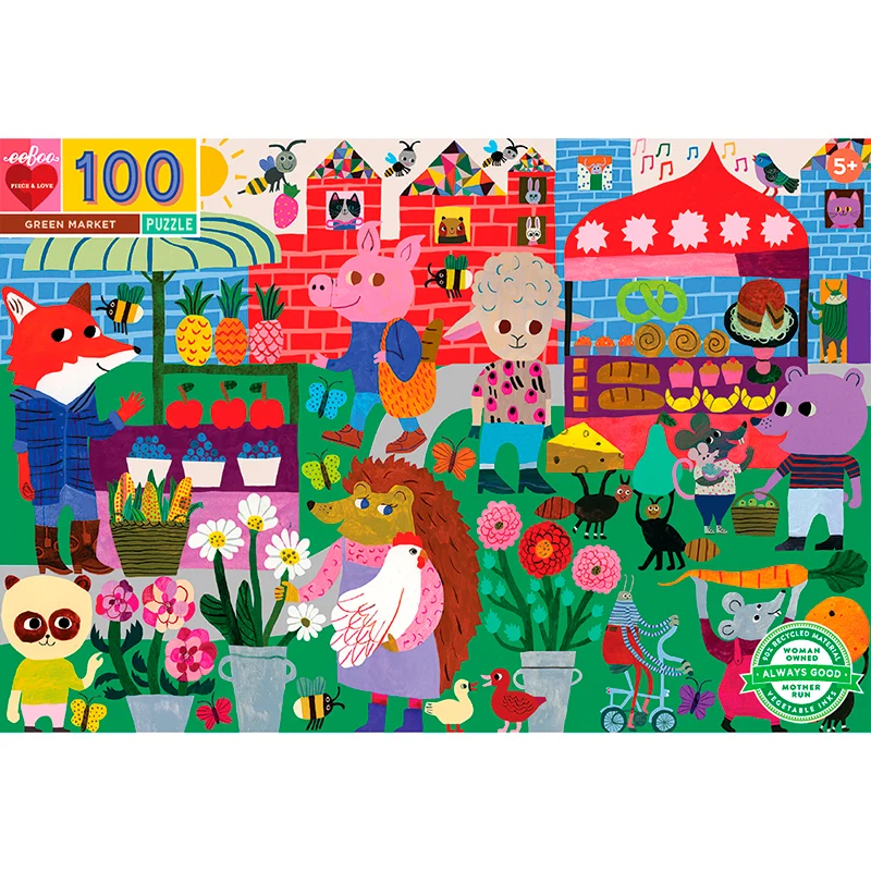 Eeboo pussel, Med djuren på marknaden - 100 bitar