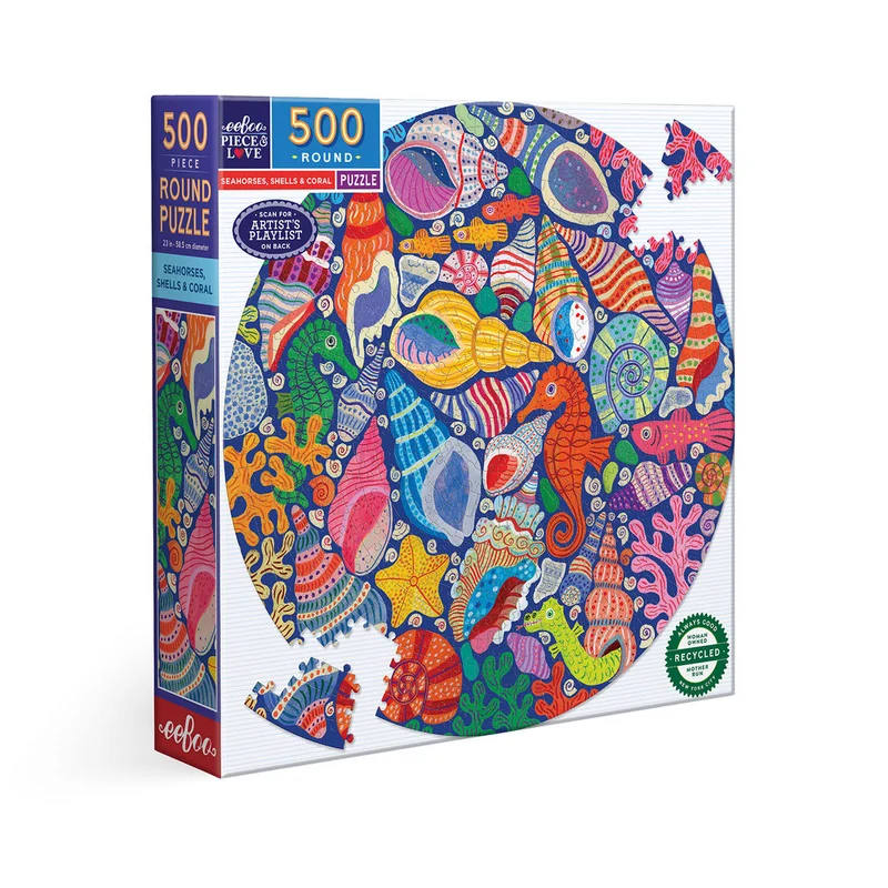 eeBoo Rundt pussel 500 bitar, Seahorses Shells & Coral