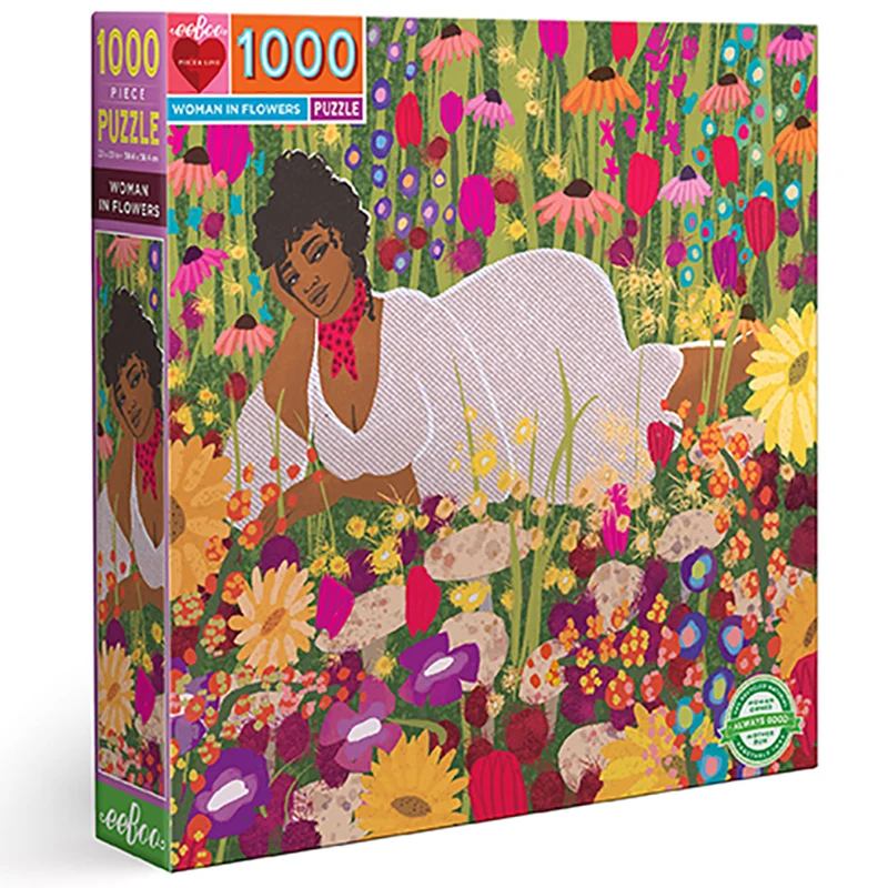 En kvinna i ett blomsterhav