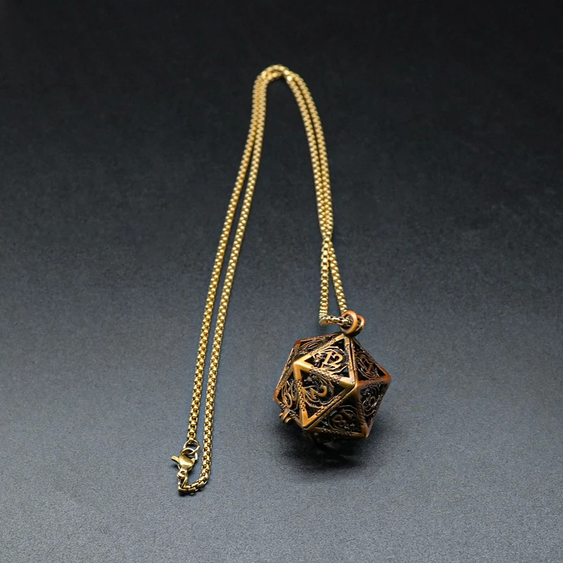 Mini Metal Dice Set Halsband Gold D20 Metall