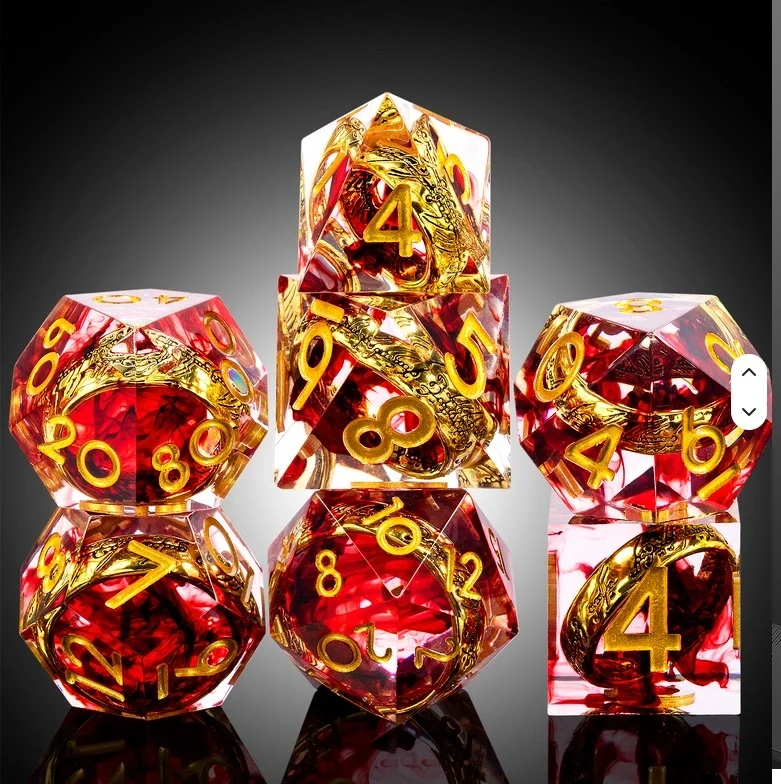 Sharp Edge Dice Set (7) Rings Red