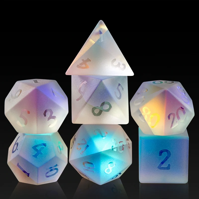 A Role Playing Dice Set Frosted Rainbow Prism Glass