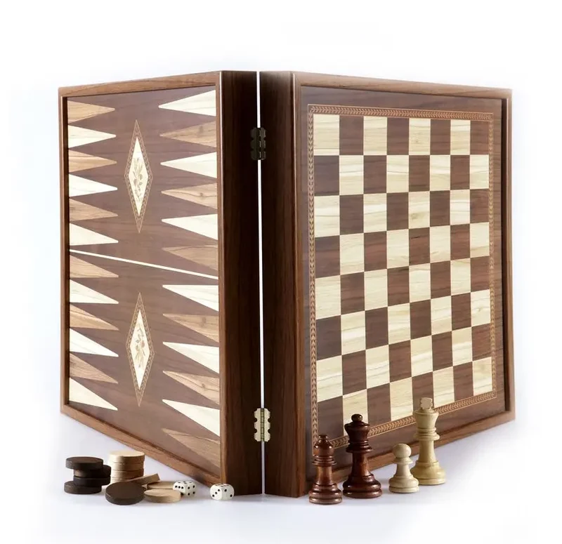 Classic 2-in-1 Chess & Backgammon Set in Walnut Case