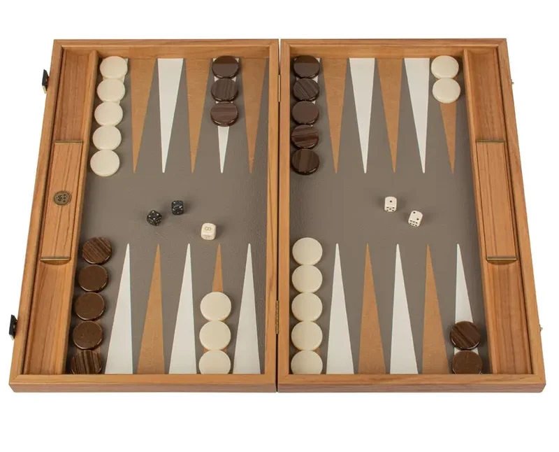 Premium Leatherette Grey Beige Ostrich Tote Backgammon Set
