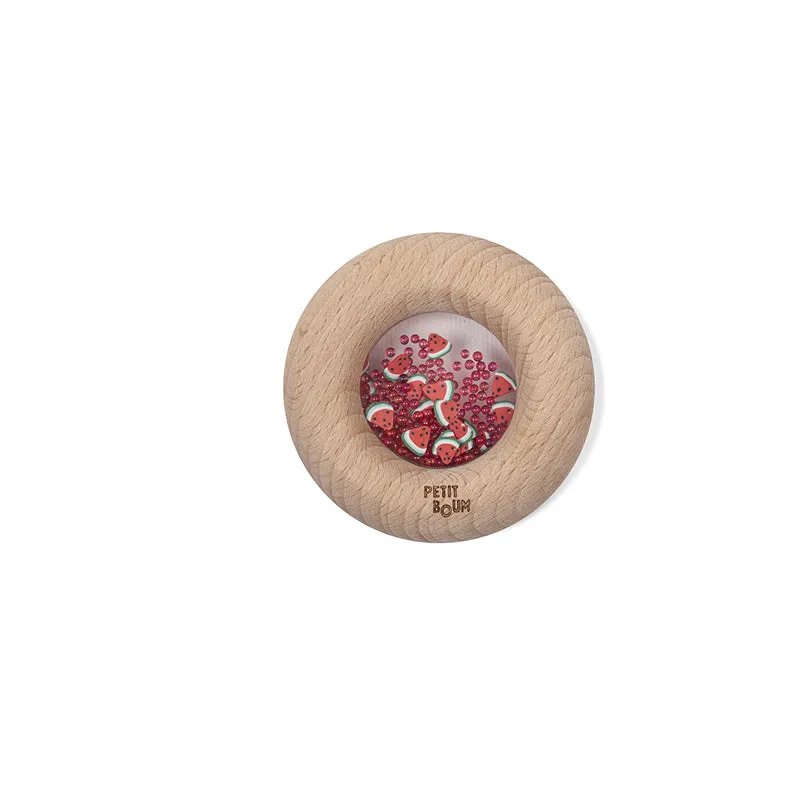 Petit Boum babyleksak, sensorisk donut skallra - Watermelons