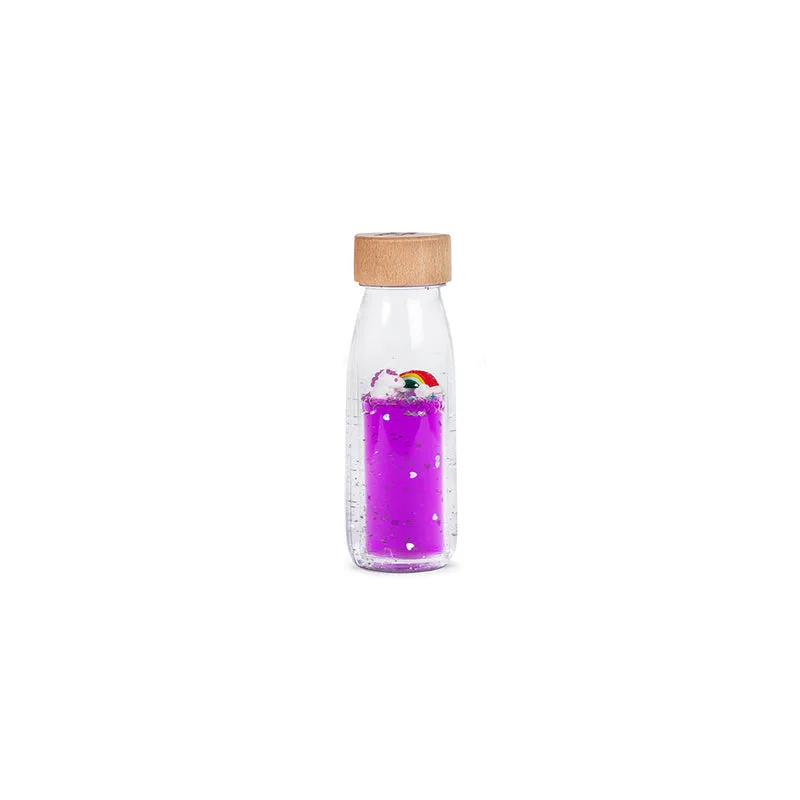 Petit Boum Move sanseleksak, Flaska med flytande figurer – Magic rainbow
