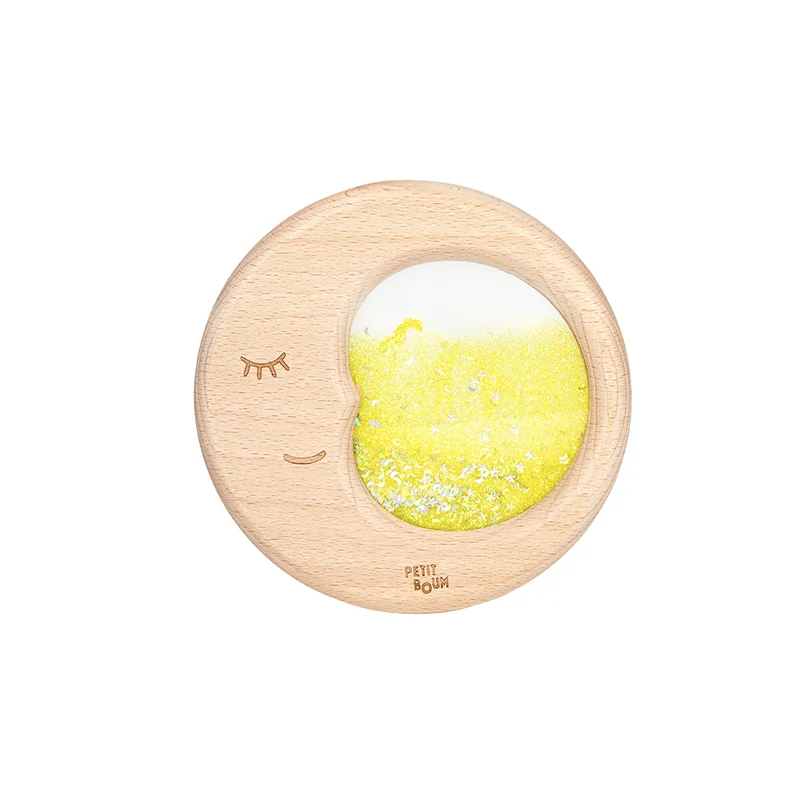 Petit Boum sensoriska leksaker, trämåne med flytande vätska och glitter - Sensory moon