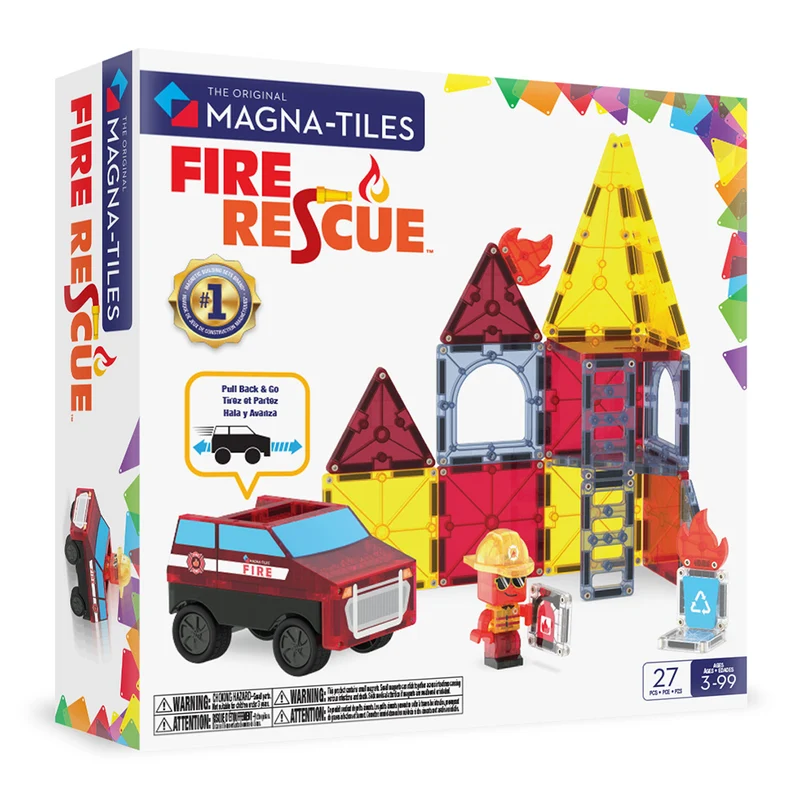 Magna-Tiles Magnetiskt byggset, Brand- och räddningsstation - 27 delar
