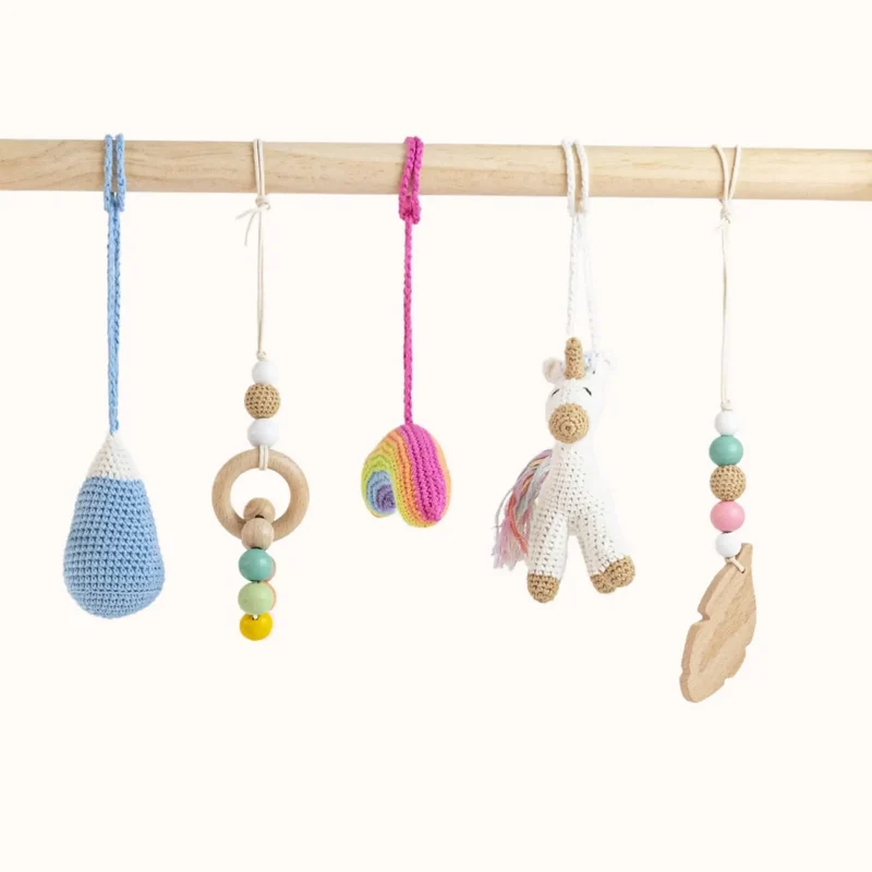 Wooden Baby Gym | Unicorn Play Gym Set with Crochet Toys