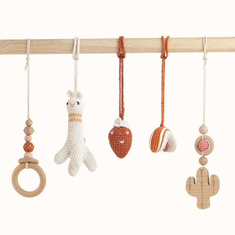 Wooden Baby Gym | Lama with Strawberry on Rainbow Play Gym Set