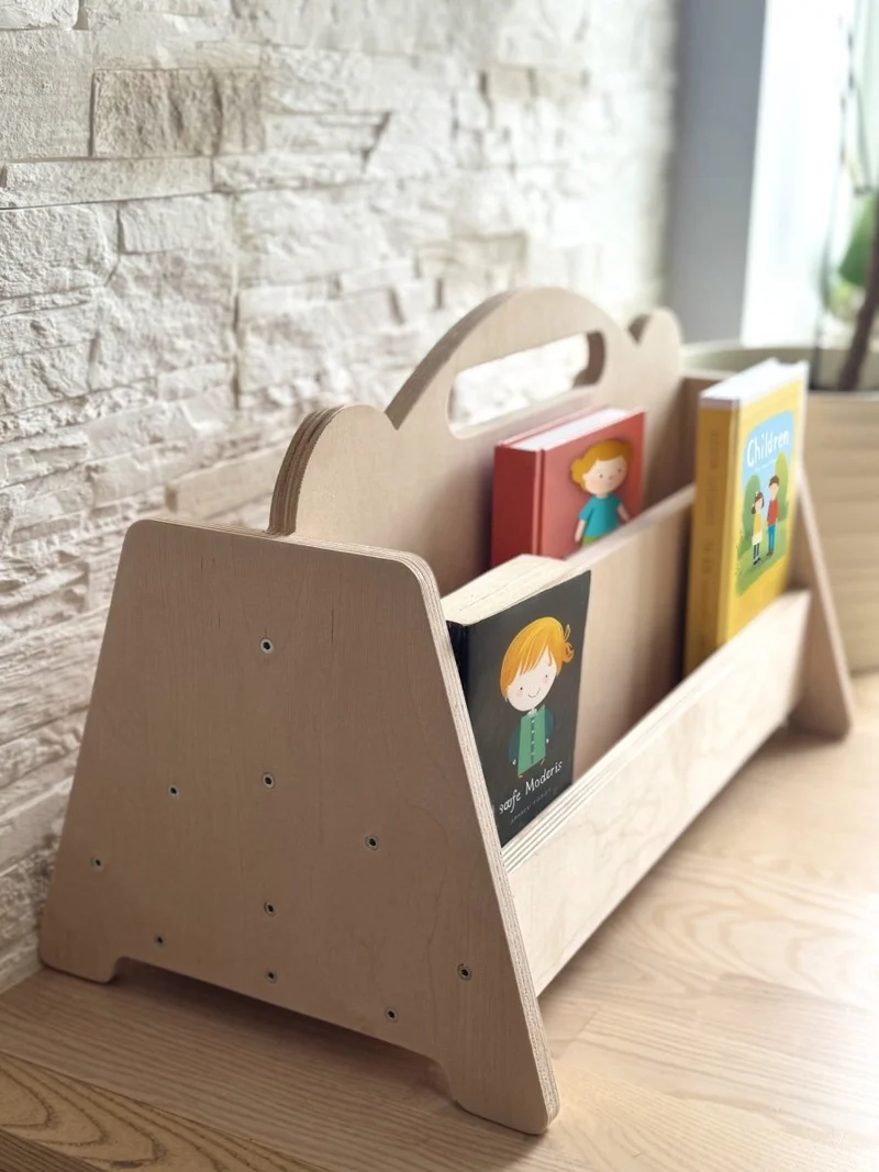 Montessori dubbelsidig bokdisplay i trä för barn - Finns i flera färger