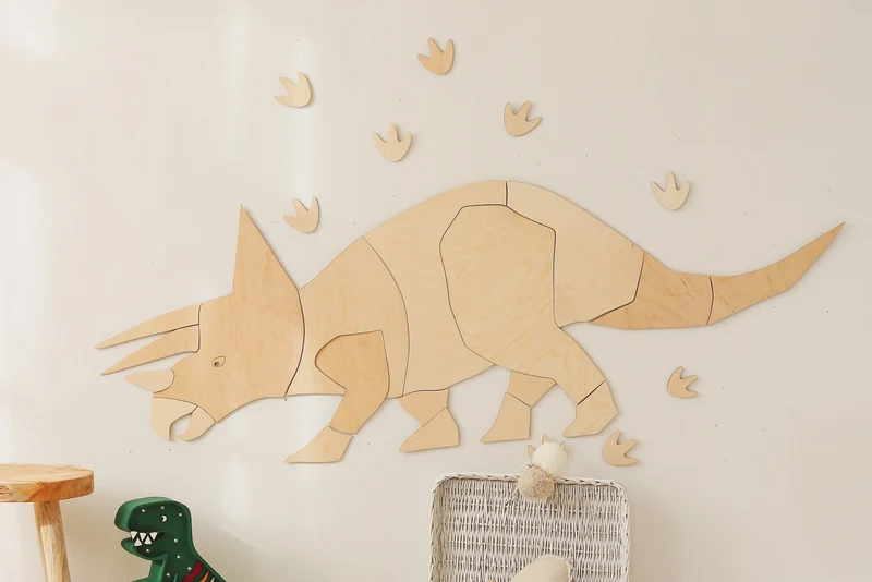 Cut it now Väggdekoration i trä – Dinosaur Triceratops