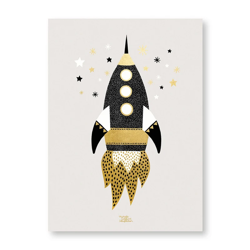 Michelle Carlslund Poster 50 × 70 cm – Guld – Rymdskepp