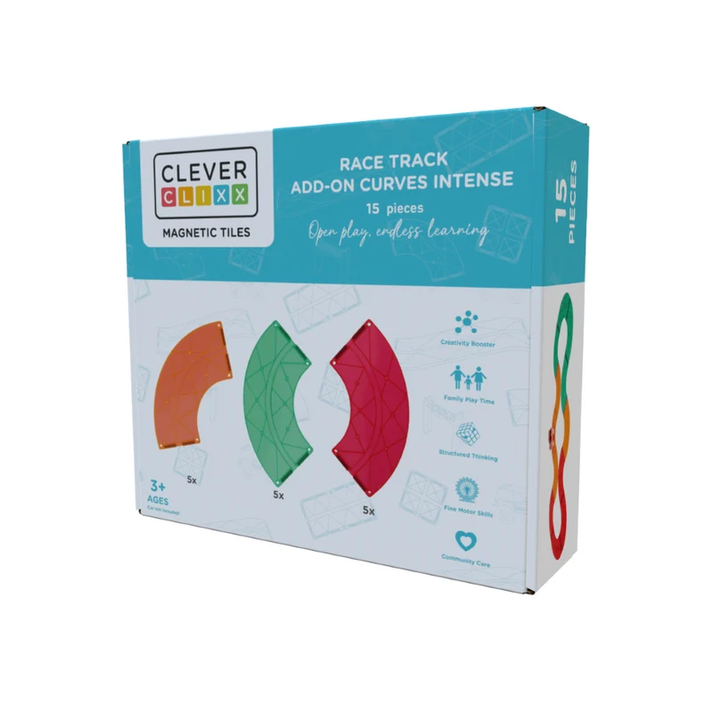 Cleverclixx Magnetiskt byggset, Race track add-on curves Intense – 15 delar