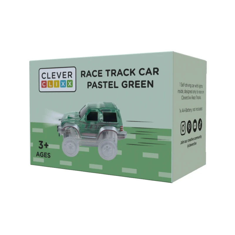 Cleverclixx Magnetisk byggeleg, Racerbana bil – Pastellgrön