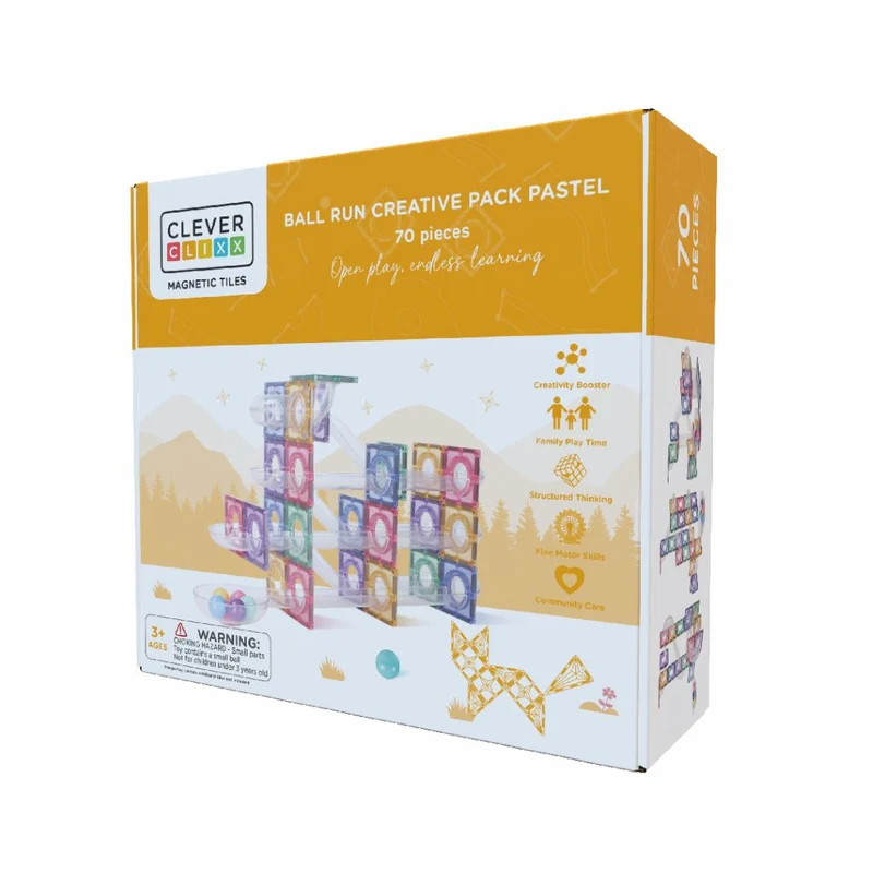 Cleverclixx Magnetisk byggeleg, Ball Run Creative pack, Patel 70 delar