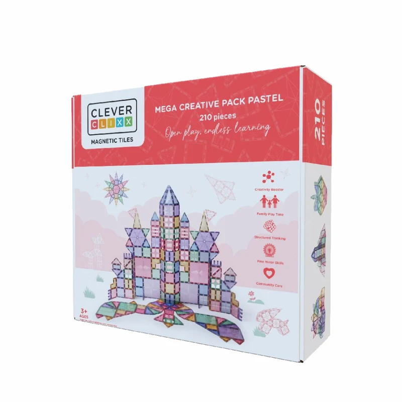 Cleverclixx Magnetiskt Byggset, Mega Creative Pack Pastell - 210 st