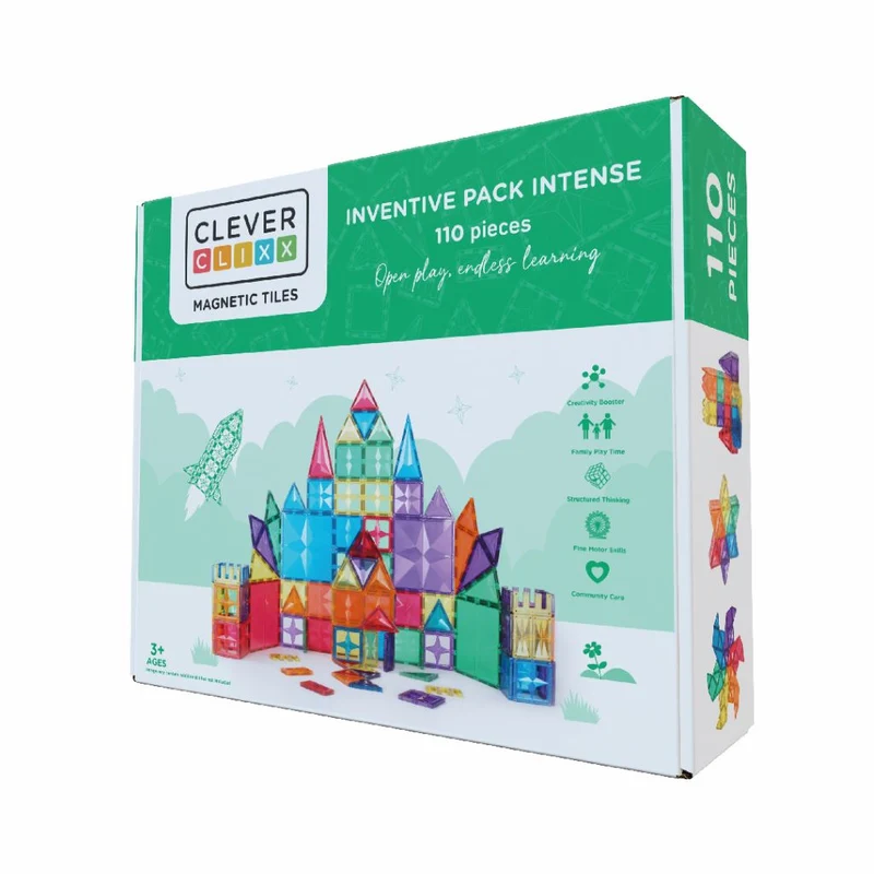 Cleverclixx Magnetiskt Byggset, Inventive Pack Intense - 110 delar