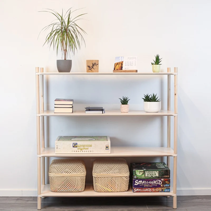 Montessori-inspirerad trähylla stor, 4 hyllor