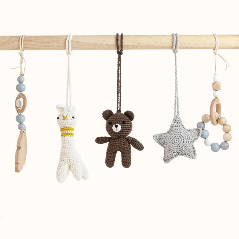 Wooden Baby Gym | Bear and Lama Play Gym Set with Star Toy