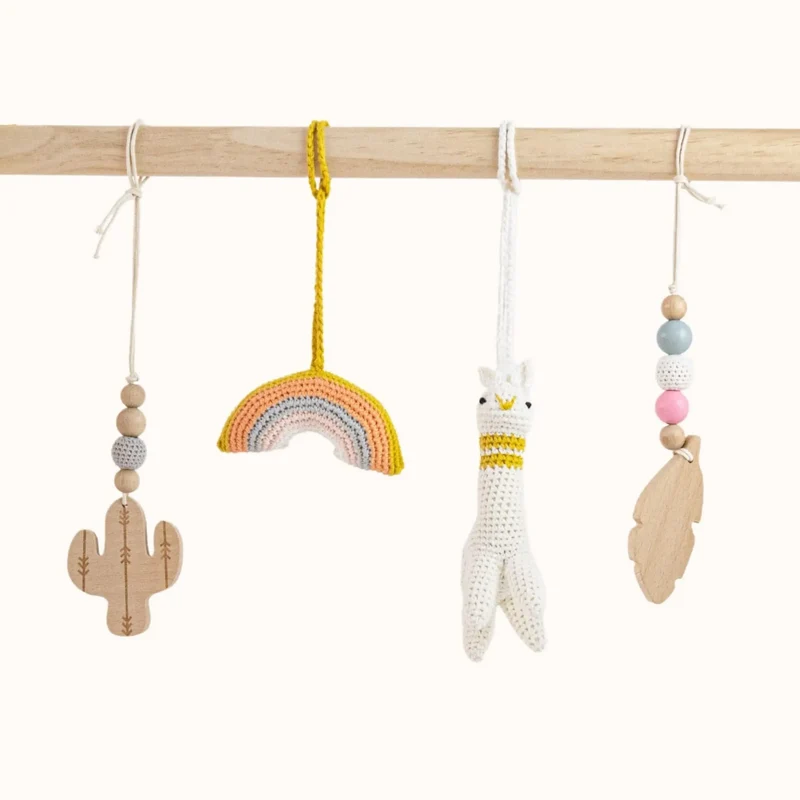 Wooden Baby Gym | Alpaca Play Gym Set with Rainbow & Desert Toys